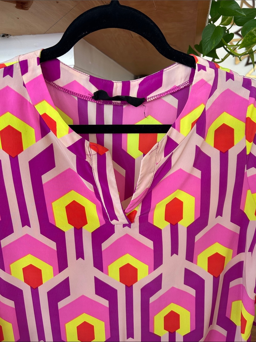 Vivid Pink Geo-Print Midi Dress with Neon Accents - Picture 3 of 5